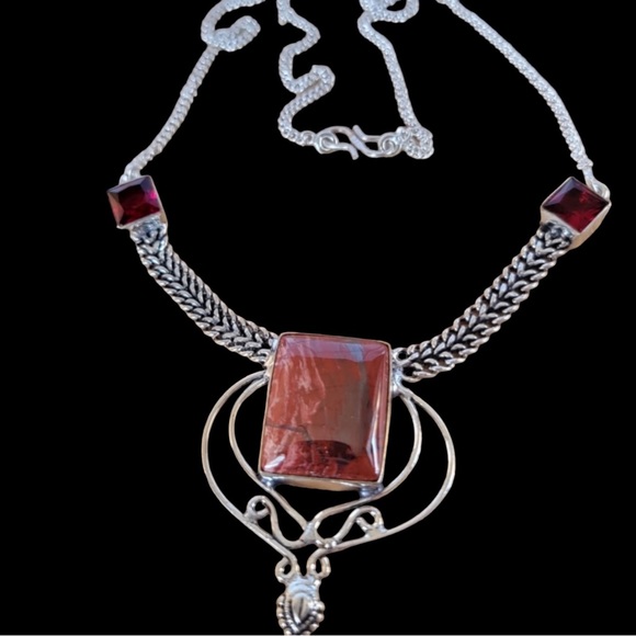 Sold to D Brummett NWT Red Coral & Garnet Sterling Necklace - Picture 4 of 9